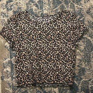 Leopard Print Short Sleeve Women's Top - Brown
